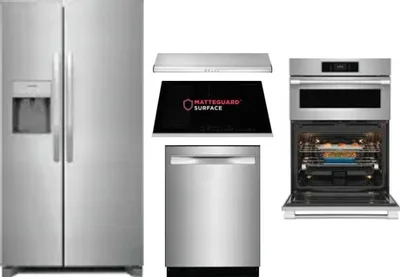 5 Piece Package Includes Refrigerator, Cooktop, Wall Oven, Hood And Dishwasher