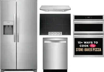 5 Piece Package Includes Refrigerator, Cooktop, Wall Oven, Hood And Dishwasher