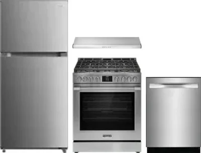 4 Piece Package Includes Refrigerator, Range, Hood And Dishwasher