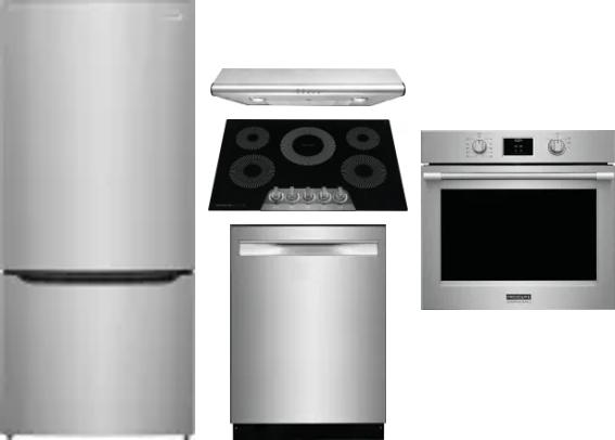 5 Piece Package Includes Refrigerator, Cooktop, Wall Oven, Hood And Dishwasher