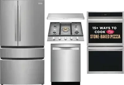 5 Piece Package Includes Refrigerator, Cooktop, Wall Oven, Hood And Dishwasher