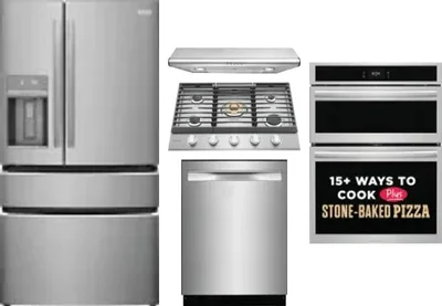 5 Piece Package Includes Refrigerator, Cooktop, Wall Oven, Hood And Dishwasher