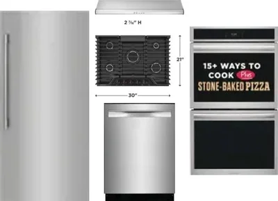 5 Piece Package Includes Refrigerator, Cooktop, Wall Oven, Hood And Dishwasher