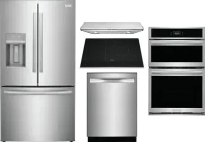 5 Piece Package Includes Refrigerator, Cooktop, Wall Oven, Hood And Dishwasher