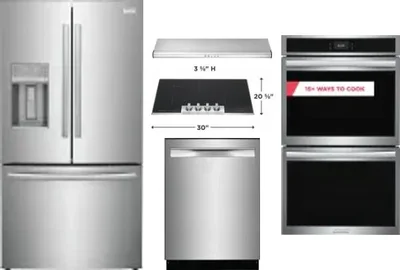 5 Piece Package Includes Refrigerator, Cooktop, Wall Oven, Hood And Dishwasher
