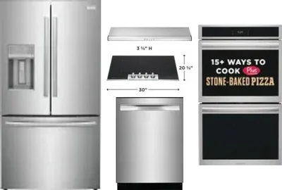 5 Piece Package Includes Refrigerator, Cooktop, Wall Oven, Hood And Dishwasher