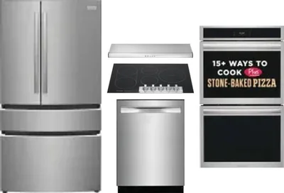 5 Piece Package Includes Refrigerator, Cooktop, Wall Oven, Hood And Dishwasher