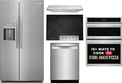 5 Piece Package Includes Refrigerator, Cooktop, Wall Oven, Hood And Dishwasher