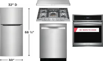 5 Piece Package Includes Refrigerator, Cooktop, Wall Oven, Hood And Dishwasher