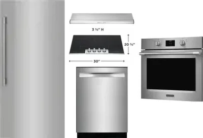 5 Piece Package Includes Refrigerator, Cooktop, Wall Oven, Hood And Dishwasher