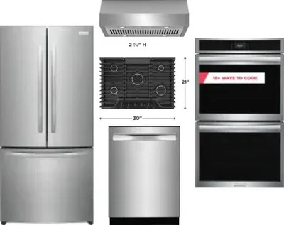 5 Piece Package Includes Refrigerator, Cooktop, Wall Oven, Hood And Dishwasher
