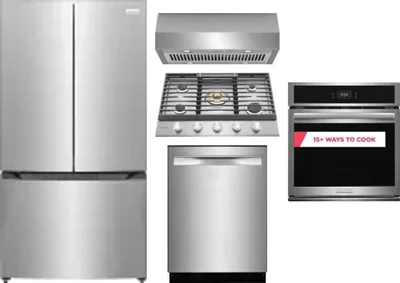 5 Piece Package Includes Refrigerator, Cooktop, Wall Oven, Hood And Dishwasher