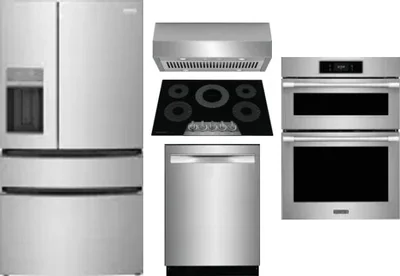 5 Piece Package Includes Refrigerator, Cooktop, Wall Oven, Hood And Dishwasher