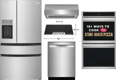 5 Piece Package Includes Refrigerator, Cooktop, Wall Oven, Hood And Dishwasher