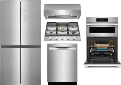 5 Piece Package Includes Refrigerator, Cooktop, Wall Oven, Hood And Dishwasher