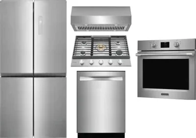 5 Piece Package Includes Refrigerator, Cooktop, Wall Oven, Hood And Dishwasher