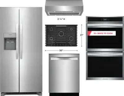 5 Piece Package Includes Refrigerator, Cooktop, Wall Oven, Hood And Dishwasher