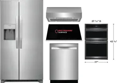5 Piece Package Includes Refrigerator, Cooktop, Wall Oven, Hood And Dishwasher