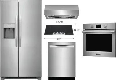 5 Piece Package Includes Refrigerator, Cooktop, Wall Oven, Hood And Dishwasher