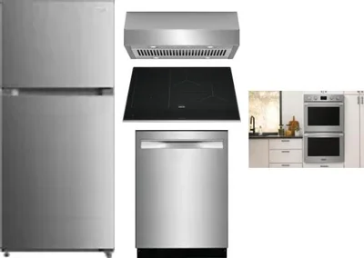 5 Piece Package Includes Refrigerator, Cooktop, Wall Oven, Hood And Dishwasher