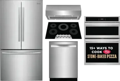 5 Piece Package Includes Refrigerator, Cooktop, Wall Oven, Hood And Dishwasher