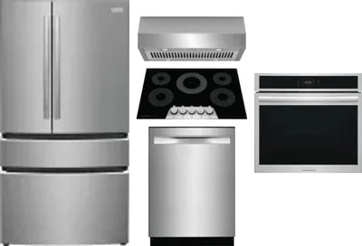 5 Piece Package Includes Refrigerator, Cooktop, Wall Oven, Hood And Dishwasher