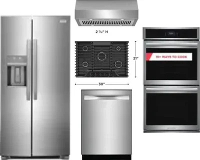 5 Piece Package Includes Refrigerator, Cooktop, Wall Oven, Hood And Dishwasher