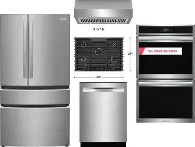 5 Piece Package Includes Refrigerator, Cooktop, Wall Oven, Hood And Dishwasher