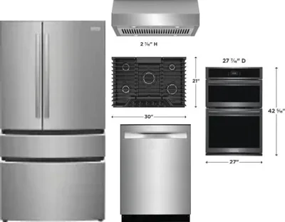 5 Piece Package Includes Refrigerator, Cooktop, Wall Oven, Hood And Dishwasher