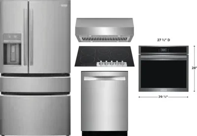 5 Piece Package Includes Refrigerator, Cooktop, Wall Oven, Hood And Dishwasher