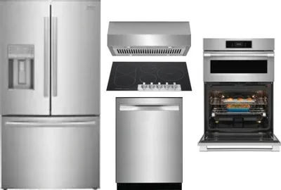5 Piece Package Includes Refrigerator, Cooktop, Wall Oven, Hood And Dishwasher