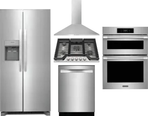 5 Piece Package Includes Refrigerator, Cooktop, Wall Oven, Hood And Dishwasher