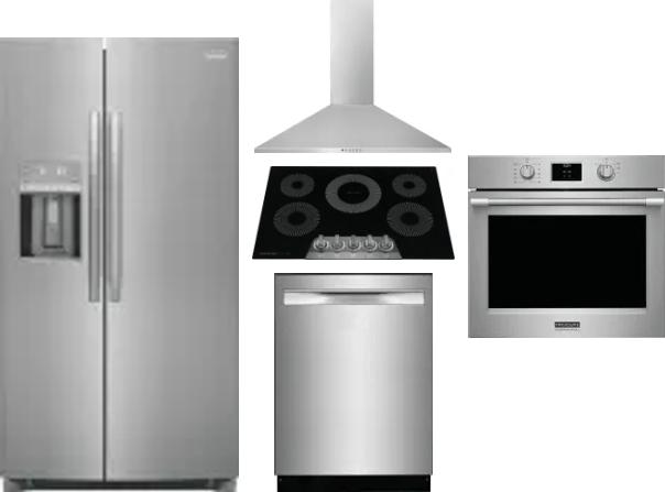 5 Piece Package Includes Refrigerator, Cooktop, Wall Oven, Hood And Dishwasher