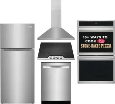 5 Piece Package Includes Refrigerator, Cooktop, Wall Oven, Hood And Dishwasher