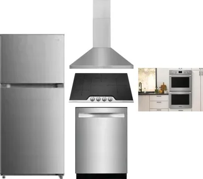 5 Piece Package Includes Refrigerator, Cooktop, Wall Oven, Hood And Dishwasher