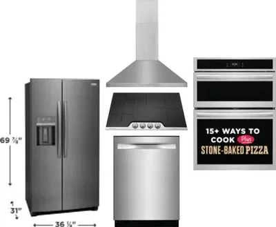 5 Piece Package Includes Refrigerator, Cooktop, Wall Oven, Hood And Dishwasher