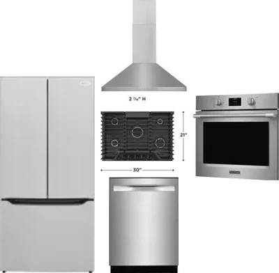 5 Piece Package Includes Refrigerator, Cooktop, Wall Oven, Hood And Dishwasher