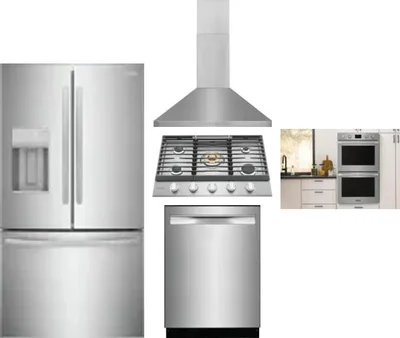 5 Piece Package Includes Refrigerator, Cooktop, Wall Oven, Hood And Dishwasher
