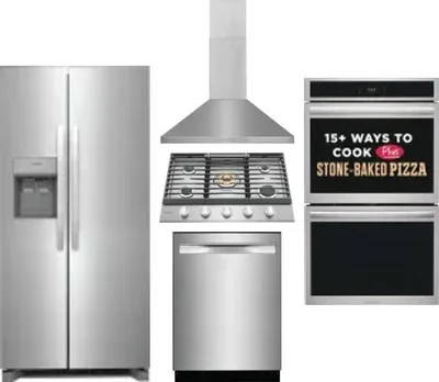5 Piece Package Includes Refrigerator, Cooktop, Wall Oven, Hood And Dishwasher
