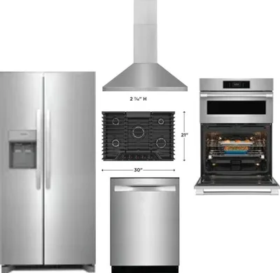 5 Piece Package Includes Refrigerator, Cooktop, Wall Oven, Hood And Dishwasher