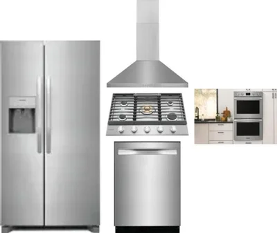 5 Piece Package Includes Refrigerator, Cooktop, Wall Oven, Hood And Dishwasher