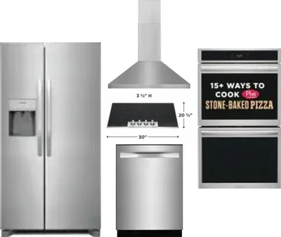 5 Piece Package Includes Refrigerator, Cooktop, Wall Oven, Hood And Dishwasher
