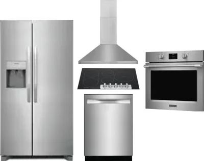 5 Piece Package Includes Refrigerator, Cooktop, Wall Oven, Hood And Dishwasher