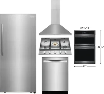 5 Piece Package Includes Refrigerator, Cooktop, Wall Oven, Hood And Dishwasher