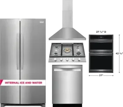 5 Piece Package Includes Refrigerator, Cooktop, Wall Oven, Hood And Dishwasher