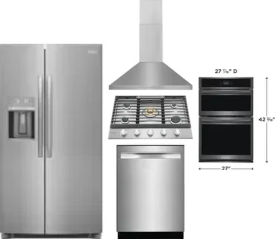 5 Piece Package Includes Refrigerator, Cooktop, Wall Oven, Hood And Dishwasher