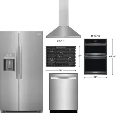 5 Piece Package Includes Refrigerator, Cooktop, Wall Oven, Hood And Dishwasher