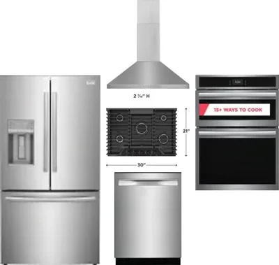 5 Piece Package Includes Refrigerator, Cooktop, Wall Oven, Hood And Dishwasher