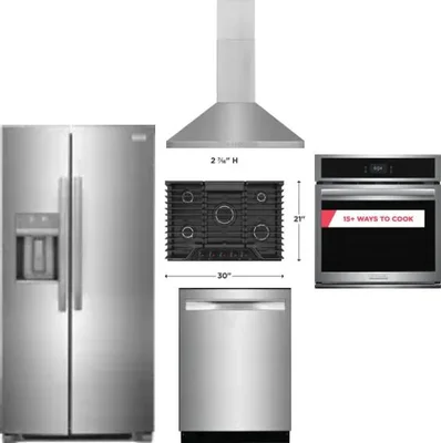 5 Piece Package Includes Refrigerator, Cooktop, Wall Oven, Hood And Dishwasher