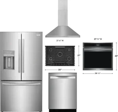 5 Piece Package Includes Refrigerator, Cooktop, Wall Oven, Hood And Dishwasher